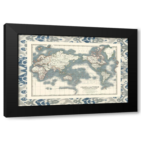 Bordered Chart of the World Black Modern Wood Framed Art Print with Double Matting by Johnston