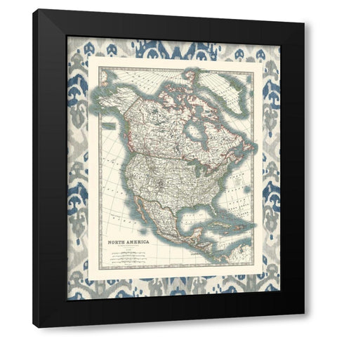 Bordered Map of North America Black Modern Wood Framed Art Print by Johnston