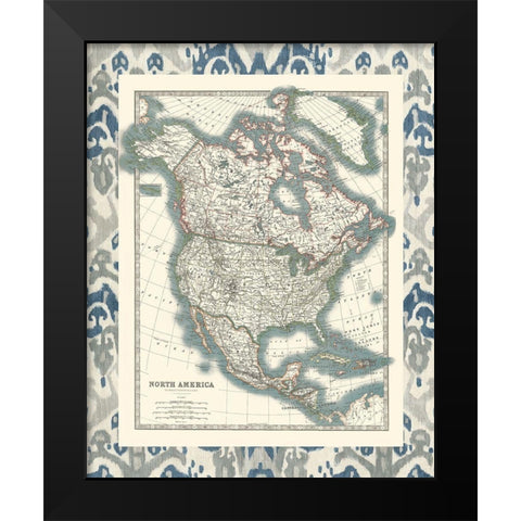Bordered Map of North America Black Modern Wood Framed Art Print by Johnston