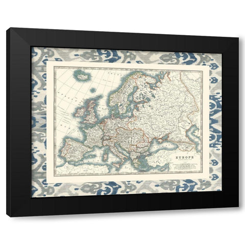Bordered Map of Europe Black Modern Wood Framed Art Print by Johnston