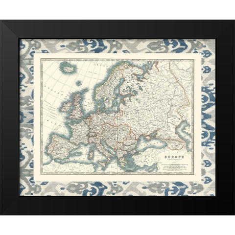 Bordered Map of Europe Black Modern Wood Framed Art Print by Johnston
