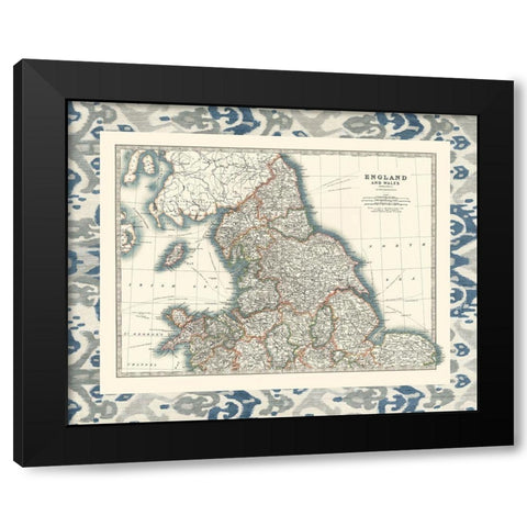 Bordered Map of England And Wales Black Modern Wood Framed Art Print with Double Matting by Johnston