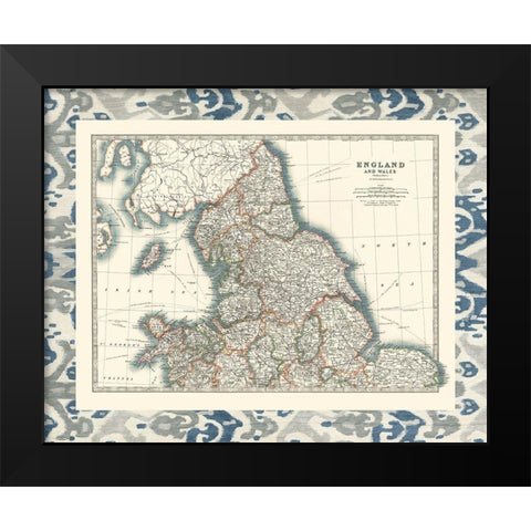 Bordered Map of England And Wales Black Modern Wood Framed Art Print by Johnston