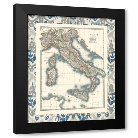 Bordered Map of Italy Black Modern Wood Framed Art Print with Double Matting by Johnston