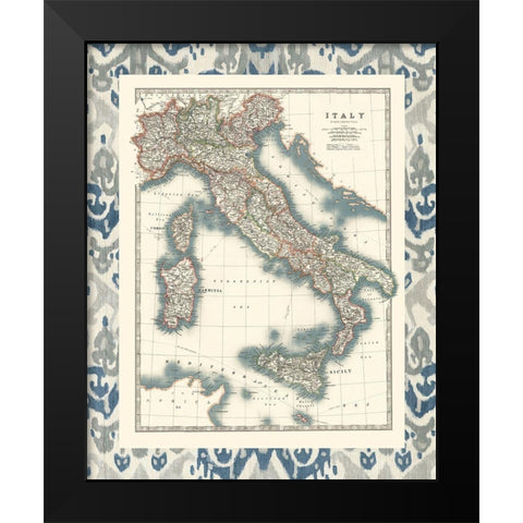 Bordered Map of Italy Black Modern Wood Framed Art Print by Johnston