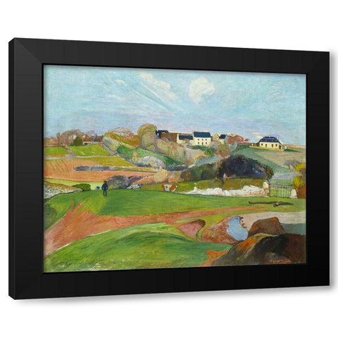 Landscape at Le Pouldu Black Modern Wood Framed Art Print with Double Matting by Gauguin, Paul