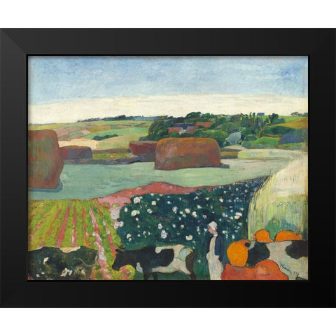 Haystacks in Brittany Black Modern Wood Framed Art Print by Gauguin, Paul