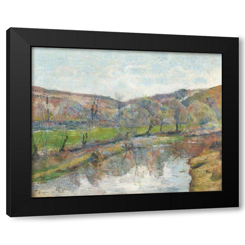 Brittany Landscape Black Modern Wood Framed Art Print with Double Matting by Gauguin, Paul