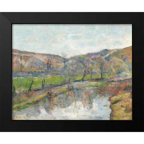 Brittany Landscape Black Modern Wood Framed Art Print by Gauguin, Paul