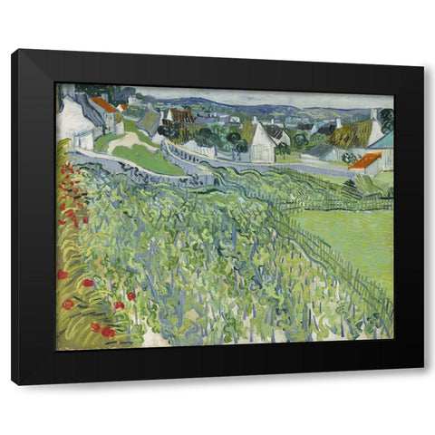 Vineyards at Auvers Black Modern Wood Framed Art Print with Double Matting by Van Gogh, Vincent