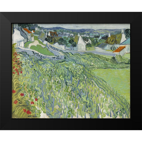 Vineyards at Auvers Black Modern Wood Framed Art Print by Van Gogh, Vincent