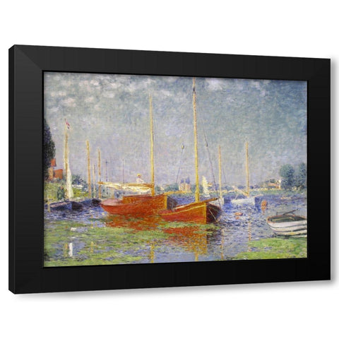 Red Boats at Argenteuil Black Modern Wood Framed Art Print with Double Matting by Monet, Claude