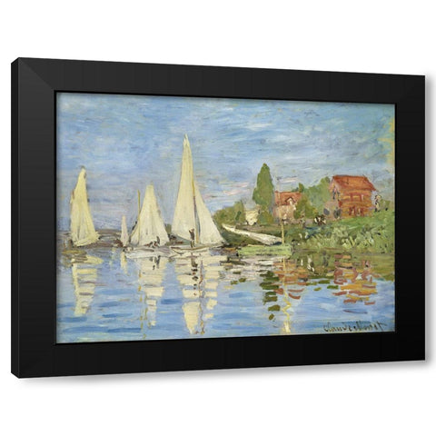 Regattas at Argenteuil Black Modern Wood Framed Art Print with Double Matting by Monet, Claude