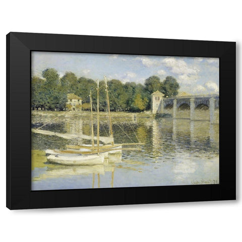 The Argenteuil Bridge Black Modern Wood Framed Art Print with Double Matting by Monet, Claude