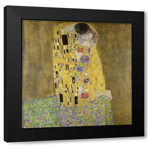 The Kiss Black Modern Wood Framed Art Print with Double Matting by Klimt, Gustav