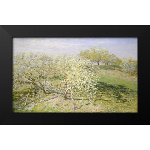 Fruit Trees in Bloom Black Modern Wood Framed Art Print by Monet, Claude