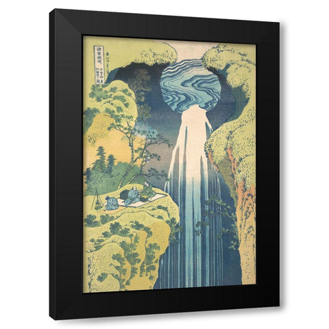 Hokusais Waterfalls II Black Modern Wood Framed Art Print with Double Matting by Hokusai, Katsushika