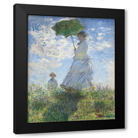 Woman with Parasol Black Modern Wood Framed Art Print with Double Matting by Monet, Claude
