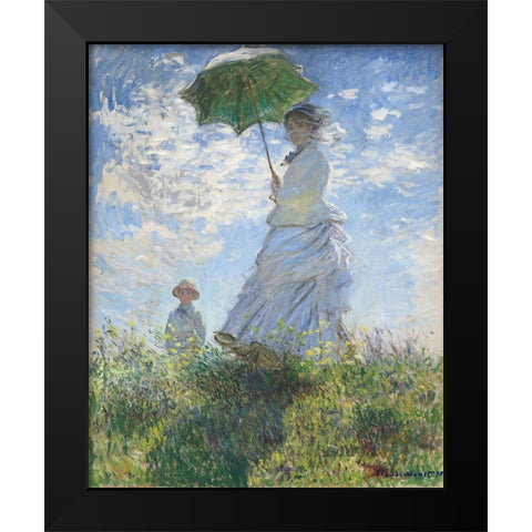 Woman with Parasol Black Modern Wood Framed Art Print by Monet, Claude