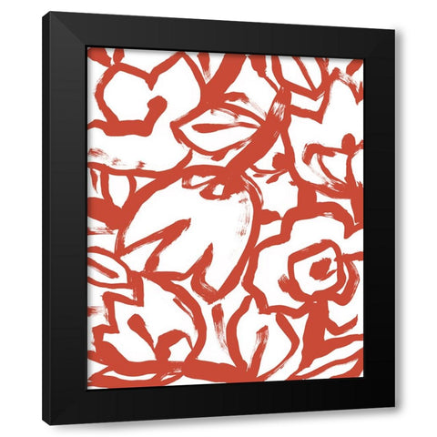 Red Brush Floral I Black Modern Wood Framed Art Print with Double Matting by Vess, June Erica