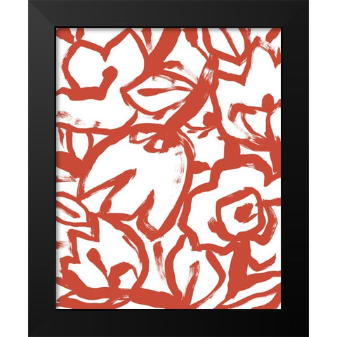 Red Brush Floral I Black Modern Wood Framed Art Print by Vess, June Erica