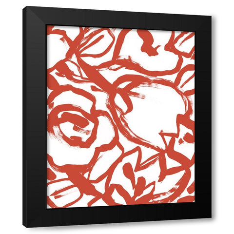 Red Brush Floral II Black Modern Wood Framed Art Print with Double Matting by Vess, June Erica