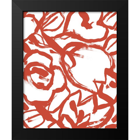 Red Brush Floral II Black Modern Wood Framed Art Print by Vess, June Erica