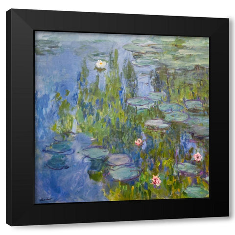 Monet Water Lilies II Black Modern Wood Framed Art Print with Double Matting by Monet, Claude