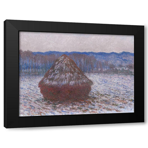 Monet Haystacks II Black Modern Wood Framed Art Print with Double Matting by Monet, Claude