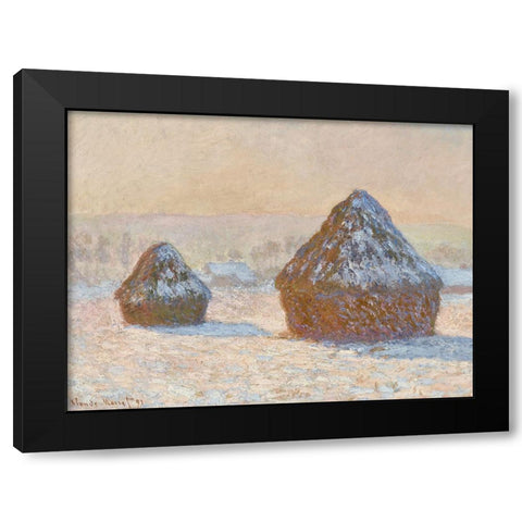 Monet Haystacks IV Black Modern Wood Framed Art Print with Double Matting by Monet, Claude