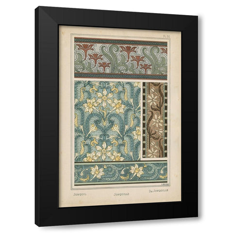 Nouveau Floral Design VI Black Modern Wood Framed Art Print with Double Matting by Vision Studio