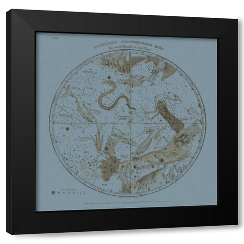 Southern Circumpolar Map Black Modern Wood Framed Art Print by Evans, W.G.