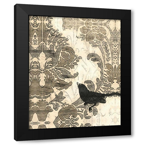 Damask Songbird I Black Modern Wood Framed Art Print with Double Matting by Vess, June Erica