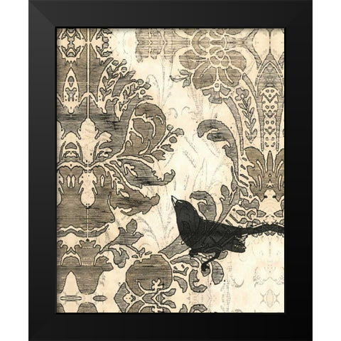 Damask Songbird I Black Modern Wood Framed Art Print by Vess, June Erica