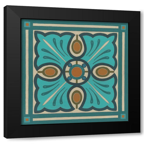 Piazza Tile in Blue I Black Modern Wood Framed Art Print with Double Matting by Vess, June Erica