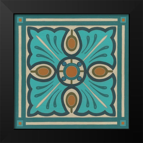 Piazza Tile in Blue I Black Modern Wood Framed Art Print by Vess, June Erica