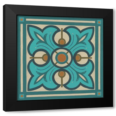 Piazza Tile in Blue II Black Modern Wood Framed Art Print with Double Matting by Vess, June Erica