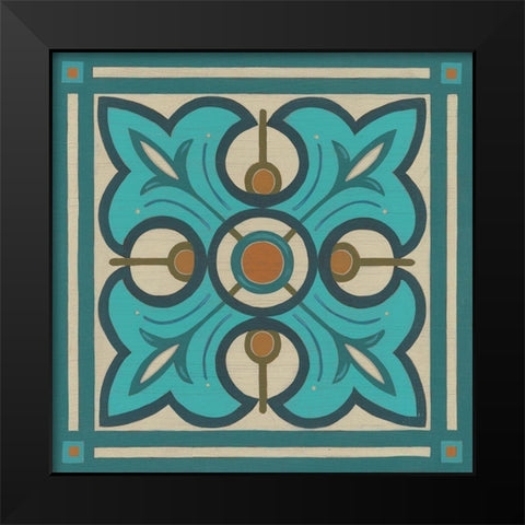 Piazza Tile in Blue II Black Modern Wood Framed Art Print by Vess, June Erica