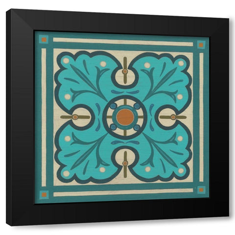 Piazza Tile in Blue IV Black Modern Wood Framed Art Print by Vess, June Erica