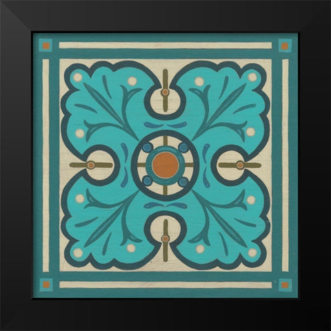 Piazza Tile in Blue IV Black Modern Wood Framed Art Print by Vess, June Erica
