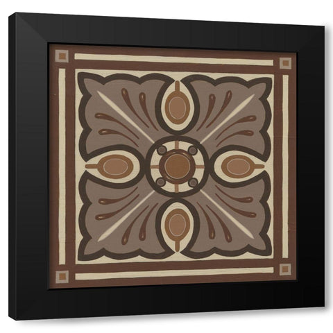 Piazza Tile in Brown I Black Modern Wood Framed Art Print with Double Matting by Vess, June Erica