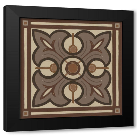 Piazza Tile in Brown II Black Modern Wood Framed Art Print by Vess, June Erica