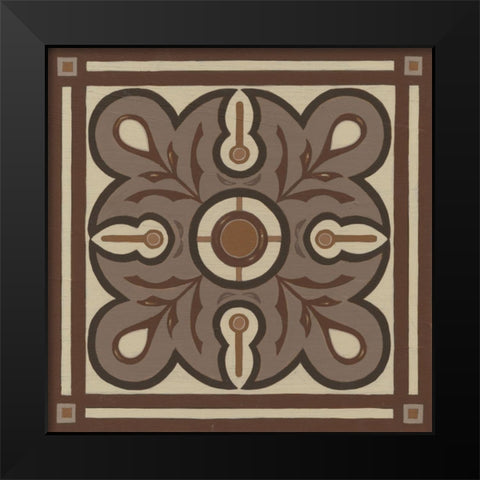 Piazza Tile in Brown III Black Modern Wood Framed Art Print by Vess, June Erica