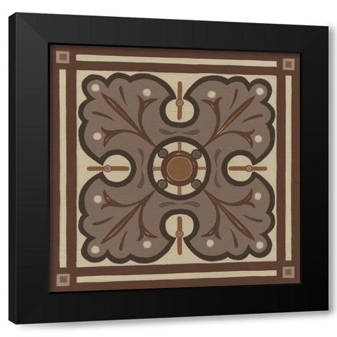 Piazza Tile in Brown IV Black Modern Wood Framed Art Print with Double Matting by Vess, June Erica