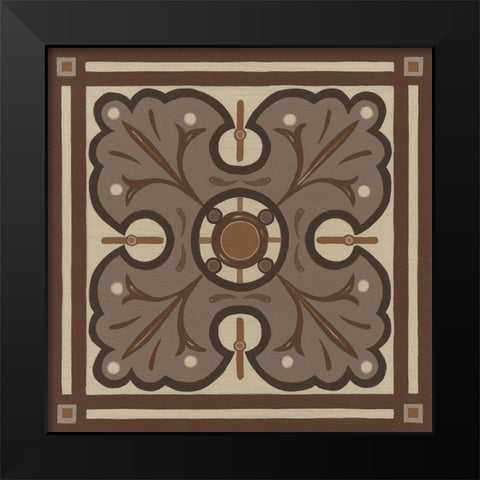 Piazza Tile in Brown IV Black Modern Wood Framed Art Print by Vess, June Erica