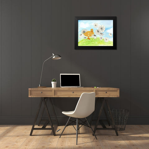 Duck and Flowers Black Modern Wood Framed Art Print by Blixt, Ingrid