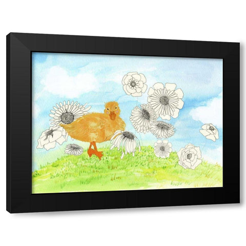 Duck and Flowers Black Modern Wood Framed Art Print with Double Matting by Blixt, Ingrid