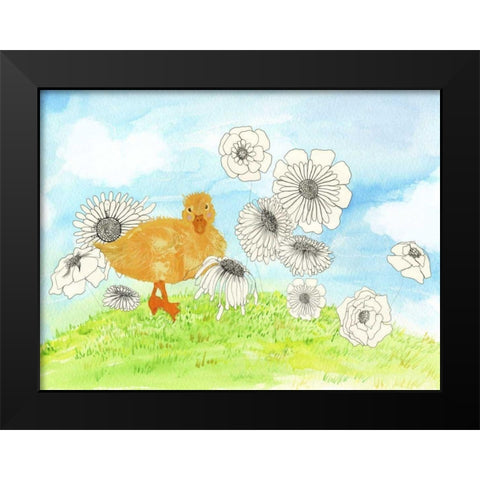 Duck and Flowers Black Modern Wood Framed Art Print by Blixt, Ingrid
