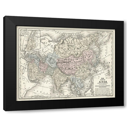 Mitchells Map of Asia Black Modern Wood Framed Art Print with Double Matting by Mitchell