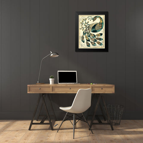 Royal Peacock II Black Modern Wood Framed Art Print by Zarris, Chariklia
